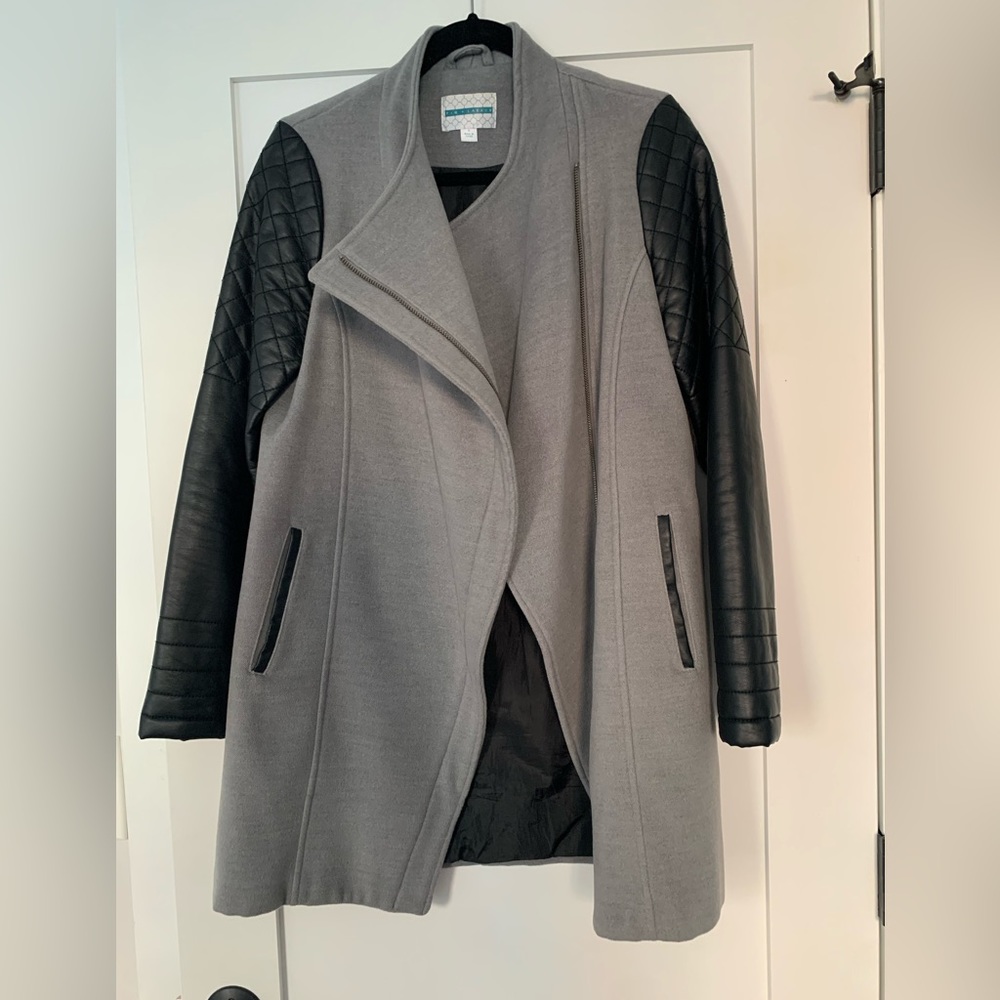 Pim & Larkin crossover coat with faux leather sleeves